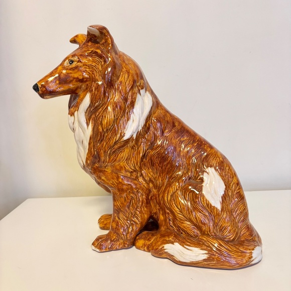 Ceramic Hand Painted 11” Inch Tall Collie Dog Statue Figure Sculpture Lassie Dog - Picture 2 of 3
